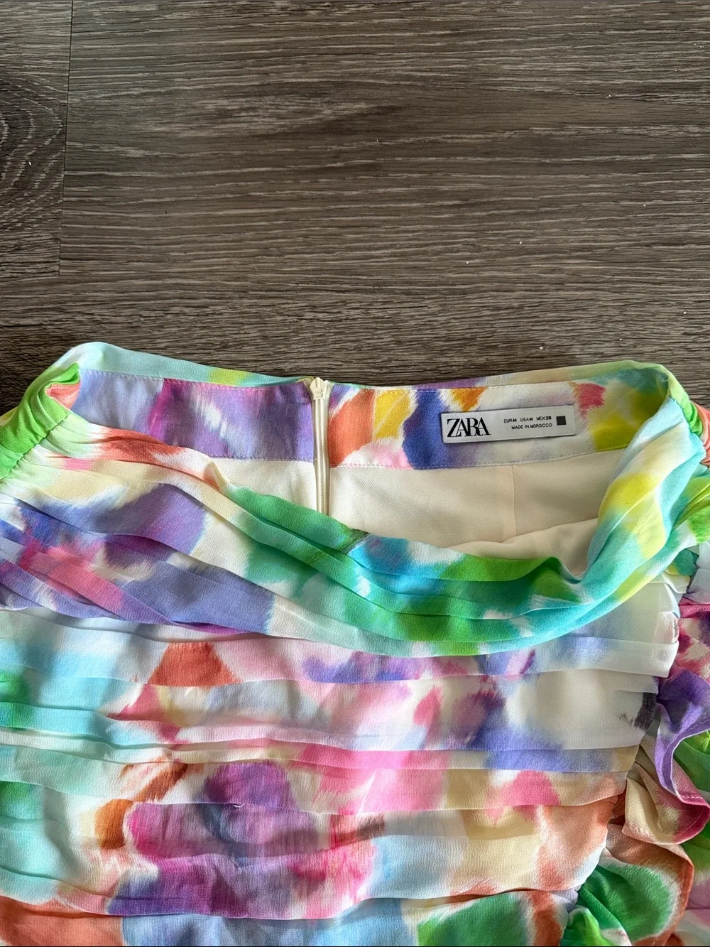 Zara Multicolor Watercolor Ruched Mini Skirt